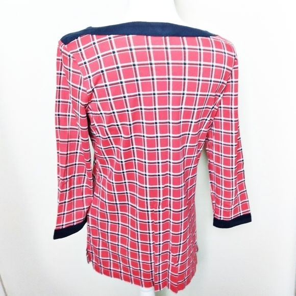 Tommy Hilfiger Plaid 3/4 Sleeve Top Size Medium - Picture 2 of 8